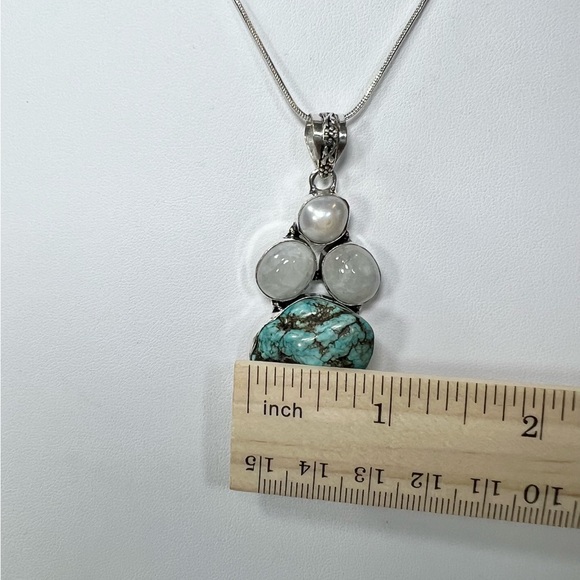 Rough Turquoise Moonstone 925 Gemstone Pendant ONLY - Picture 5 of 6